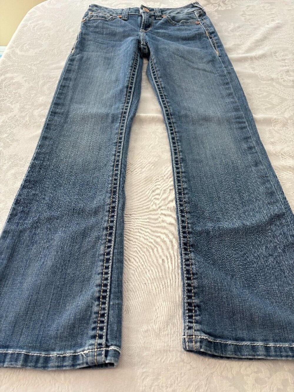 Ariat Real Denim Youth Size 12 Light Wash Colored Stitching Boot Cut